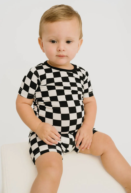 Black Check Bamboo Short Set