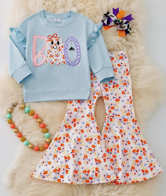 Boo Crewneck & Floral Bell Bottom Outfit